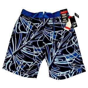 Speedo Square Leg Blue Abstract Floral Beach Board Shorts Men's M $60 NWT 9"